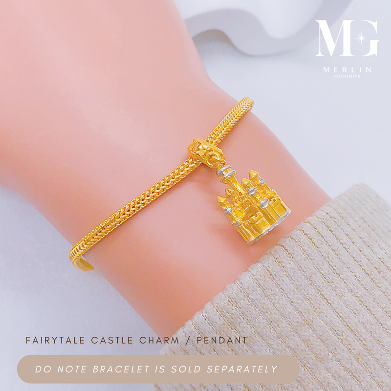 916 Gold Fairytale Castle Charm / Pendant (Rhodium)