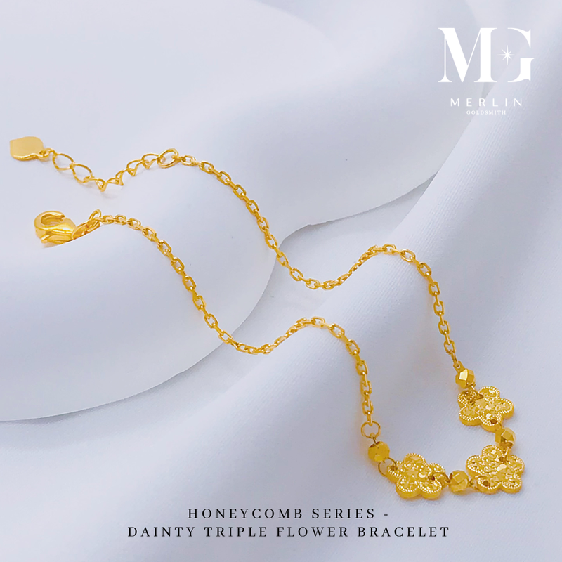916 Gold Honeycomb Series - Dainty Triple Flower Bracelet