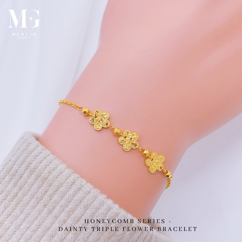 916 Gold Honeycomb Series - Dainty Triple Flower Bracelet