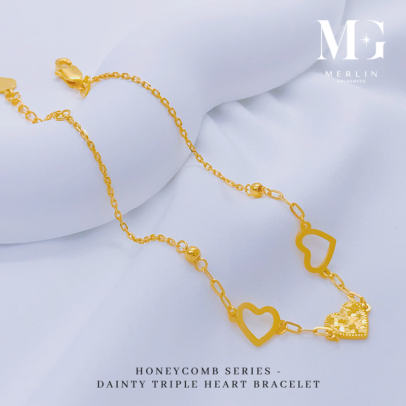 916 Gold Honeycomb Series - Dainty Triple Heart Bracelet