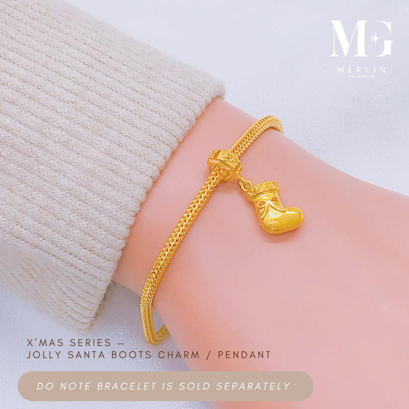 916 Gold Jolly Santa Boots Charm / Pendant