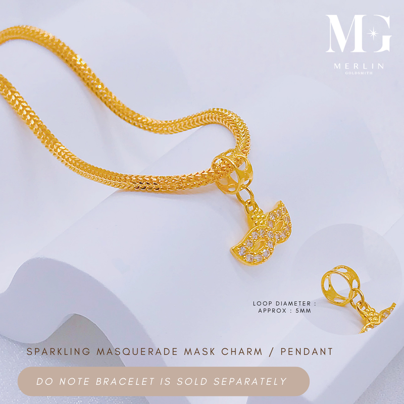 916 Gold Sparkling Masquerade Mask Charm / Pendant