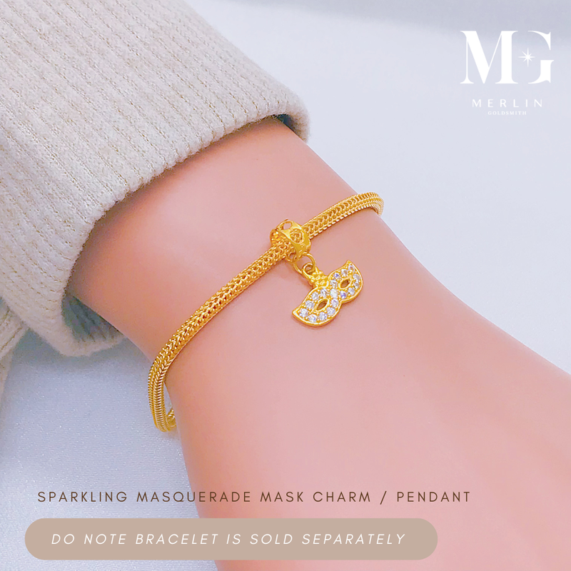 916 Gold Sparkling Masquerade Mask Charm / Pendant