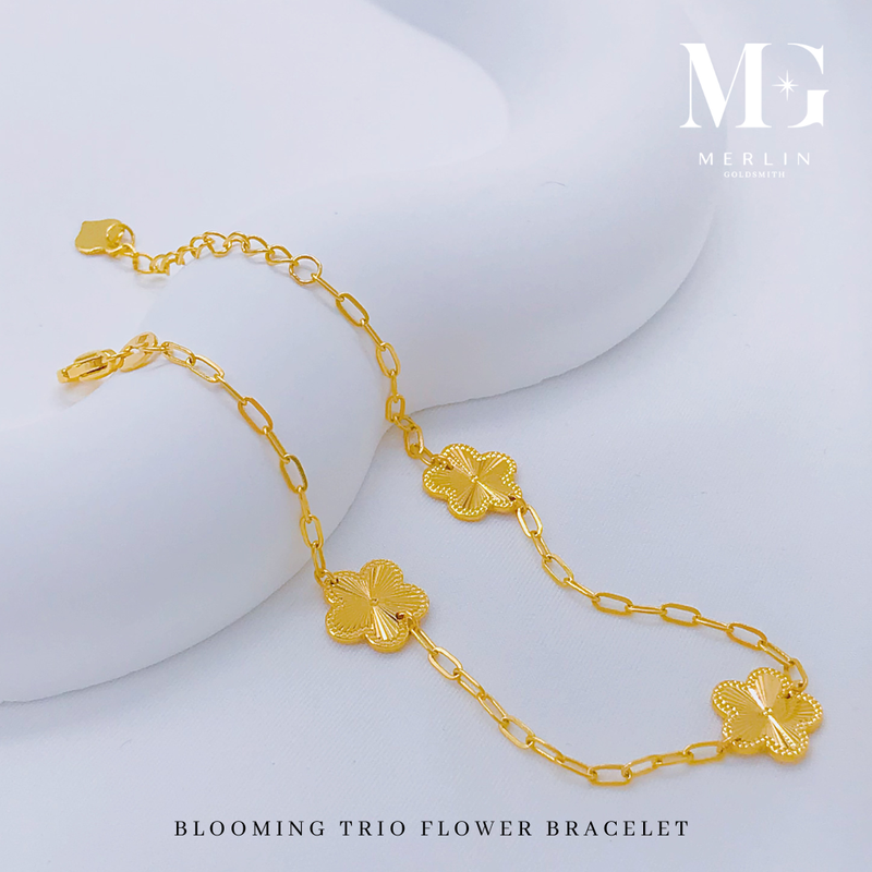 916 Gold Blooming Trio Flower Bracelet