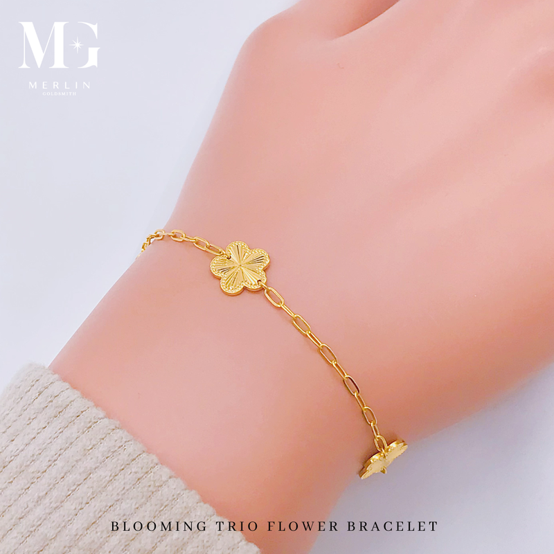 916 Gold Blooming Trio Flower Bracelet