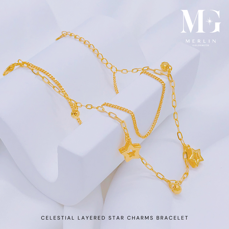 916 Gold Celestial Layered Star Charms Bracelet