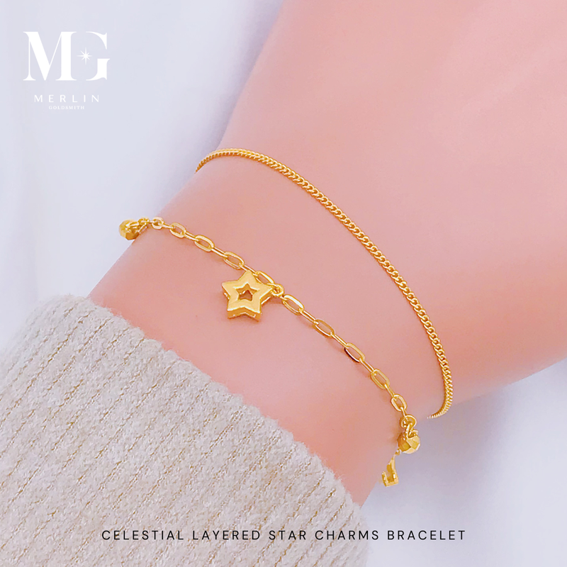 916 Gold Celestial Layered Star Charms Bracelet