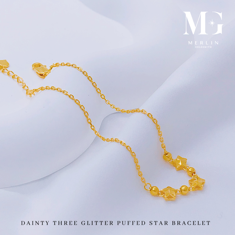 916 Gold Dainty Three Glitter Puffed Star Bracelet