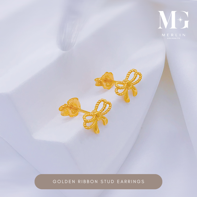 916 Gold Golden Ribbon Stud Earrings