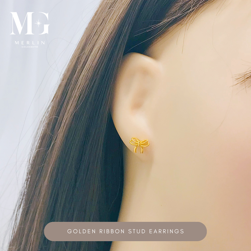 916 Gold Golden Ribbon Stud Earrings