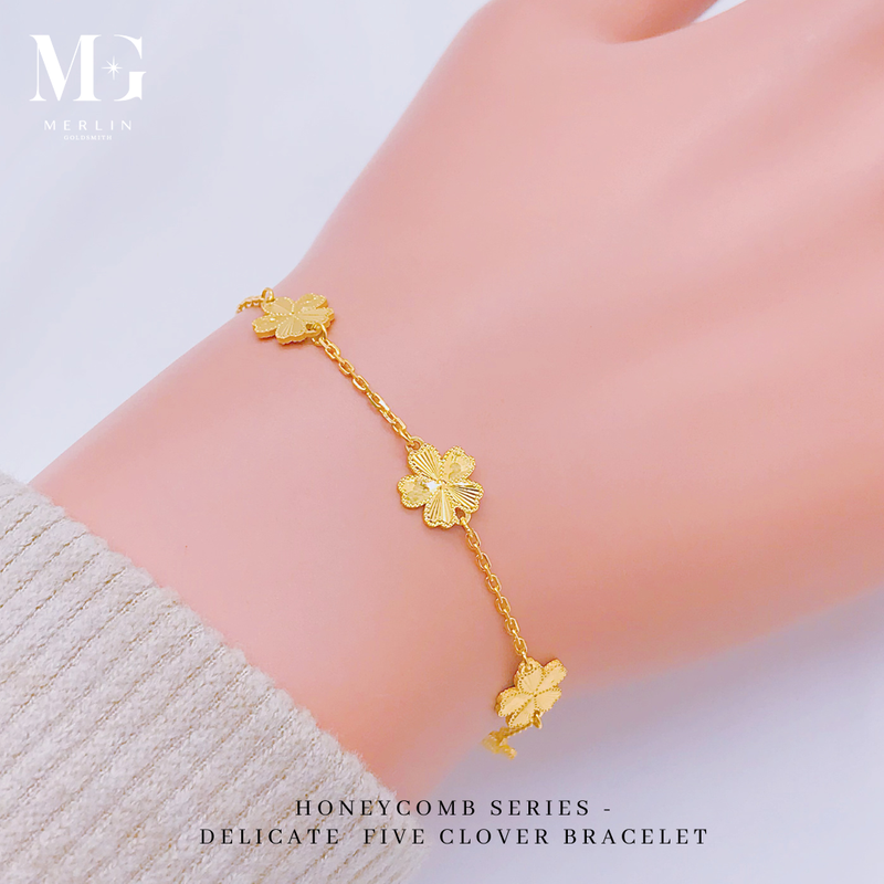 916 Gold Honeycomb Series - Delicate Five Clover Bracelet