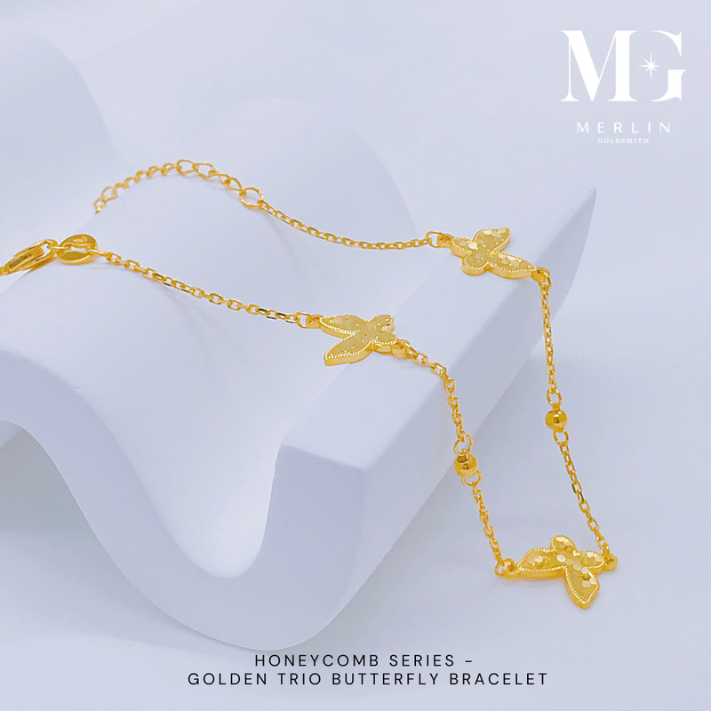 916 Gold Honeycomb Series - Golden Trio Butterfly Bracelet