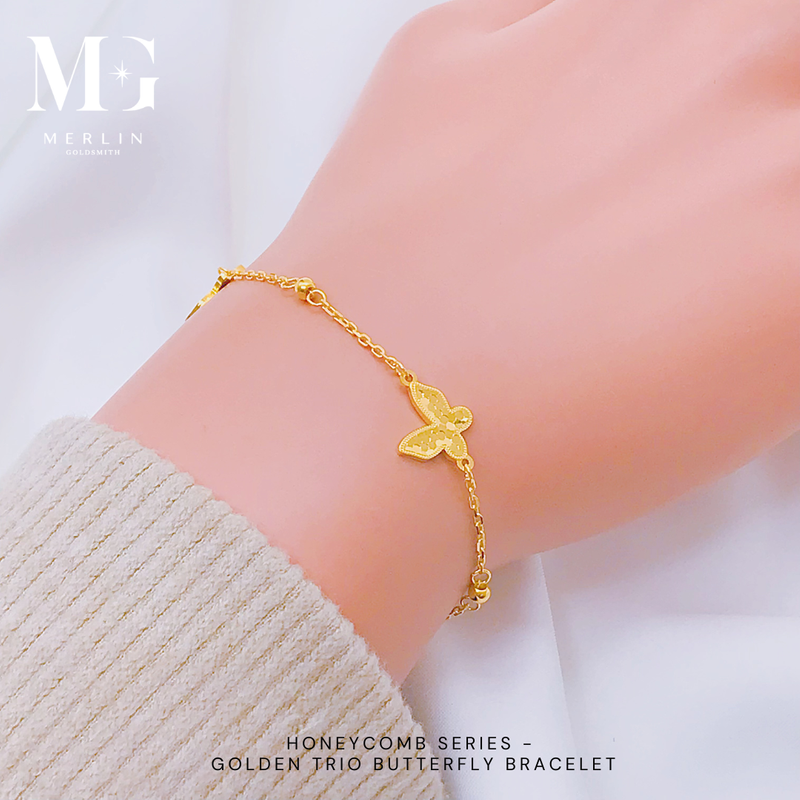 916 Gold Honeycomb Series - Golden Trio Butterfly Bracelet