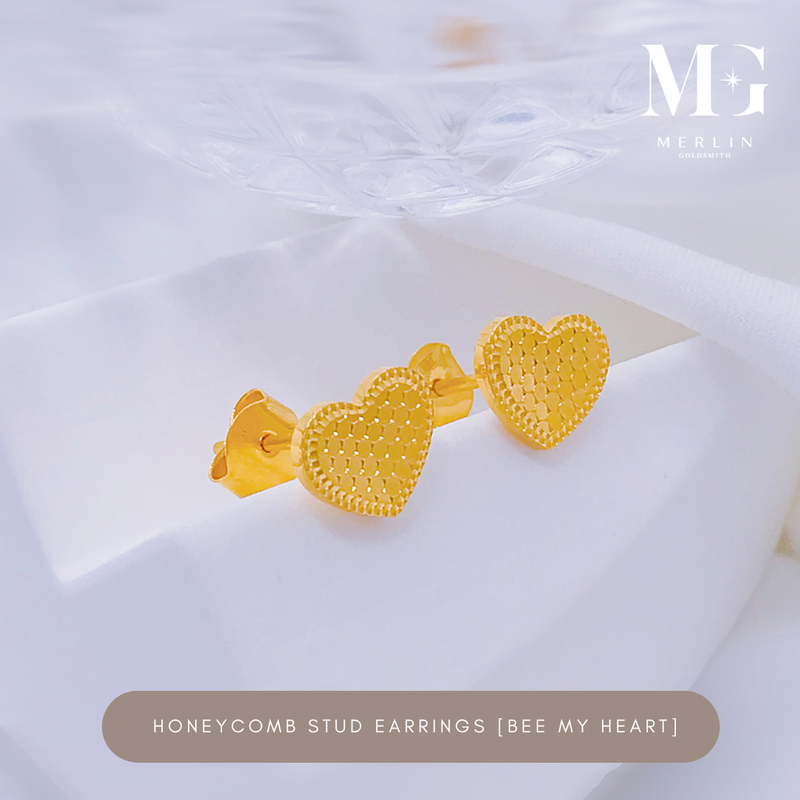 916 Gold Honeycomb Stud Earrings (Bee My Heart)