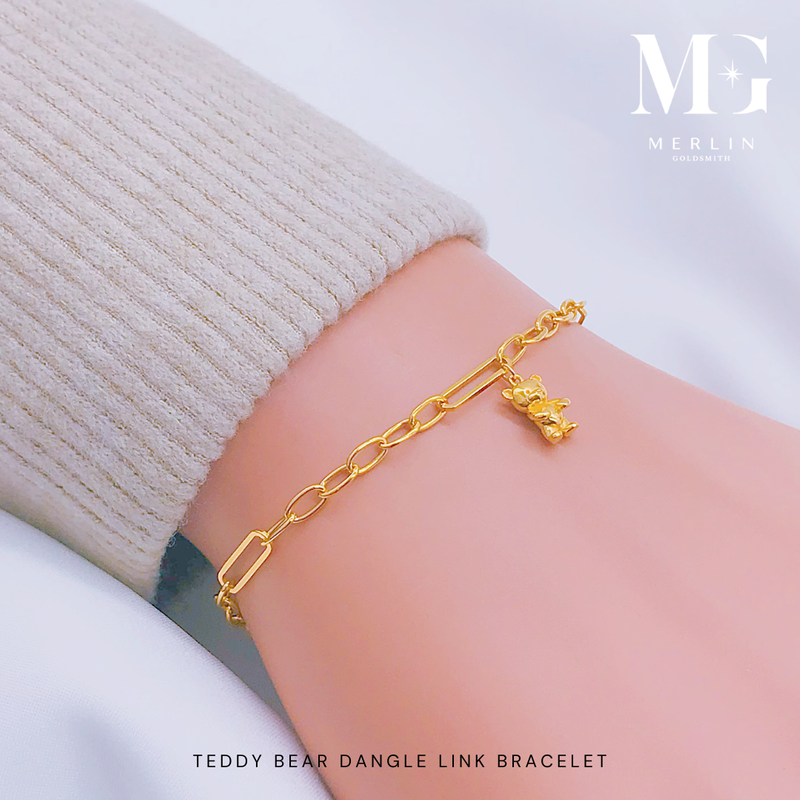 916 Gold Teddy Bear Dangle Link Bracelet