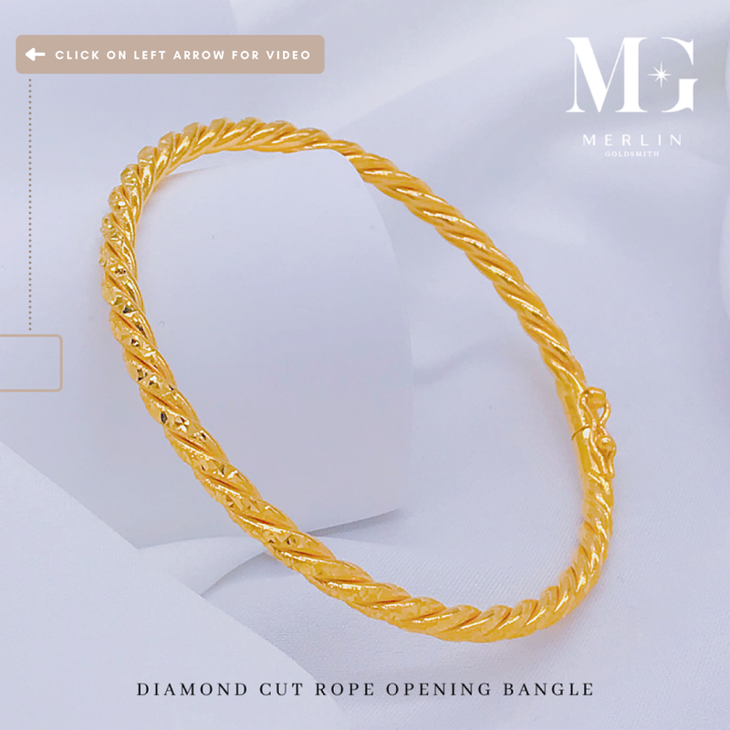 916 Gold Diamond Cut Rope Opening Bangle