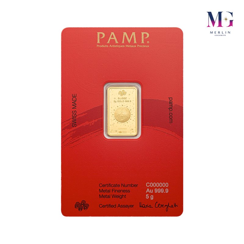 999.9 Pure Investment Gold 5 Gram PAMP Gold Bar - Year of Horse