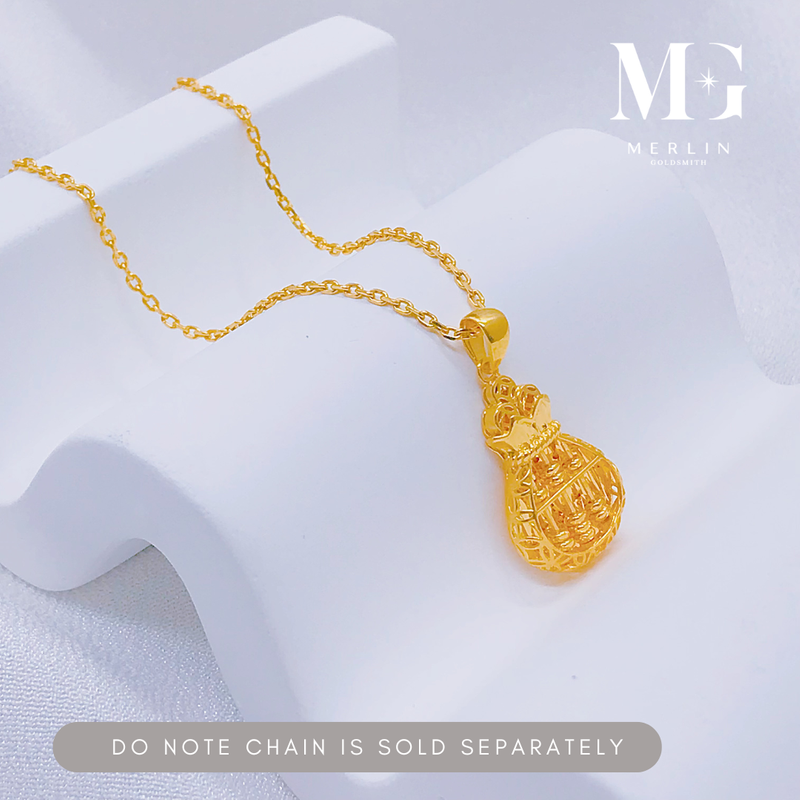 916 Gold Golden Abacus Treasure Money Bag Pendant
