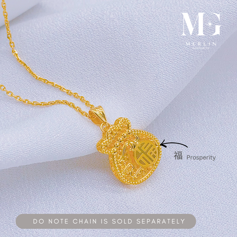 916 Gold Golden Prosperity Money Bag Pendant