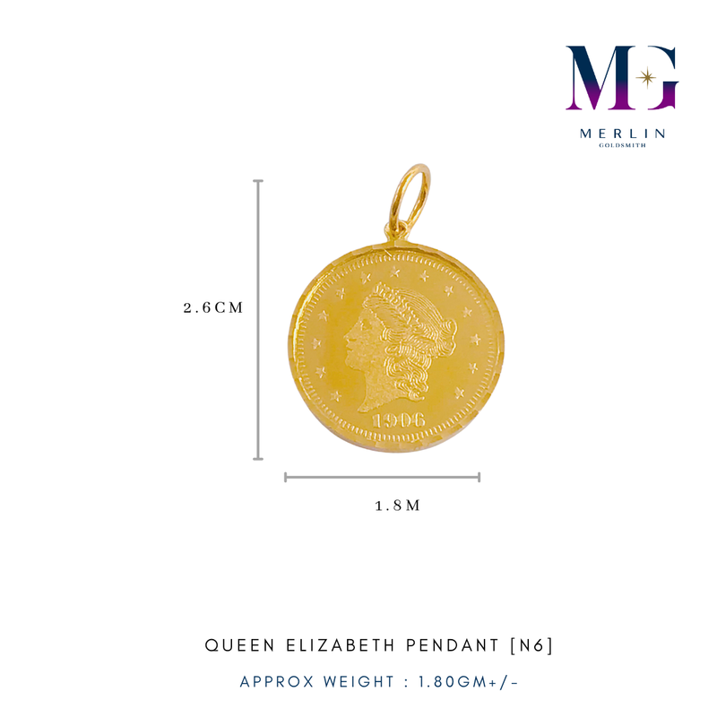 916 Gold Queen Elizabeth Pendant [N6]