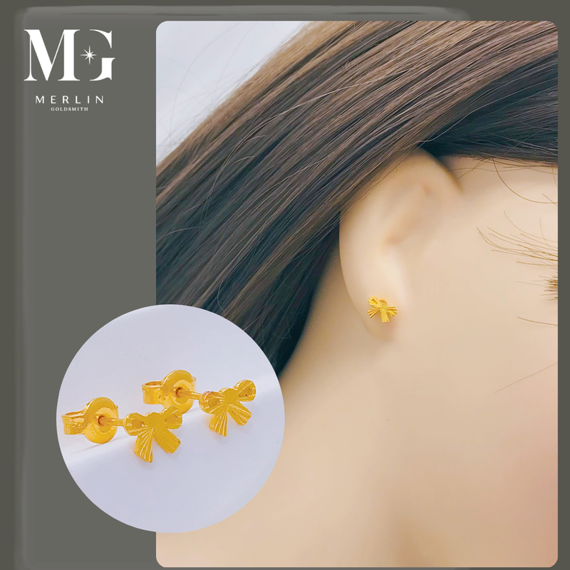 999 Pure Gold Stud Earrings (Sweet Bow)