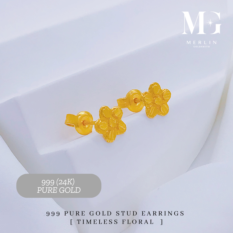 999 Pure Gold Stud Earrings (Timeless Floral)
