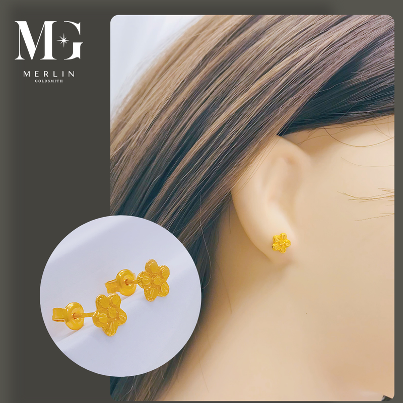 999 Pure Gold Stud Earrings (Timeless Floral)