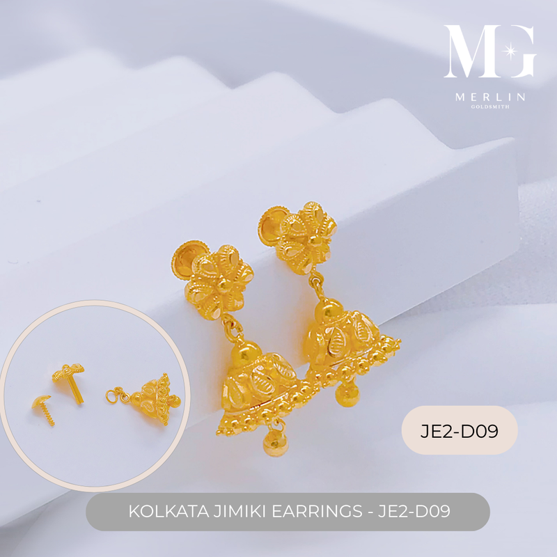 916 Gold Kolkata Jimiki Earrings (JE2-D09)