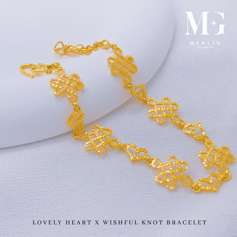 916 Gold Lovely Heart x Wishful Knot Bracelet