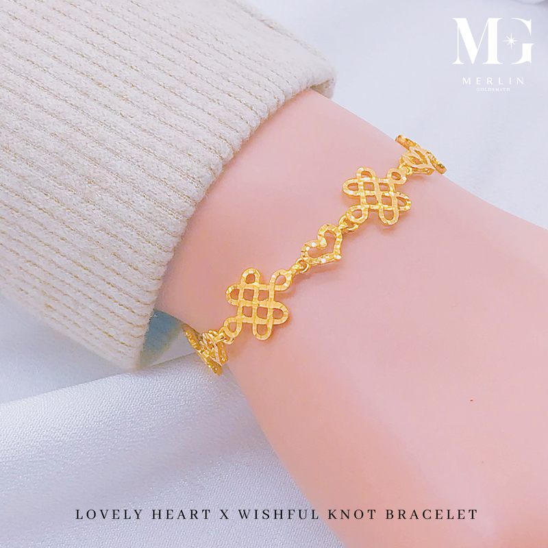 916 Gold Lovely Heart x Wishful Knot Bracelet