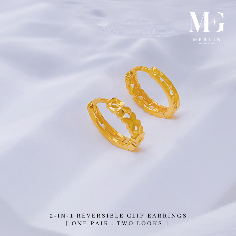 916 Gold 2-in-1 Reversible Clip Earrings