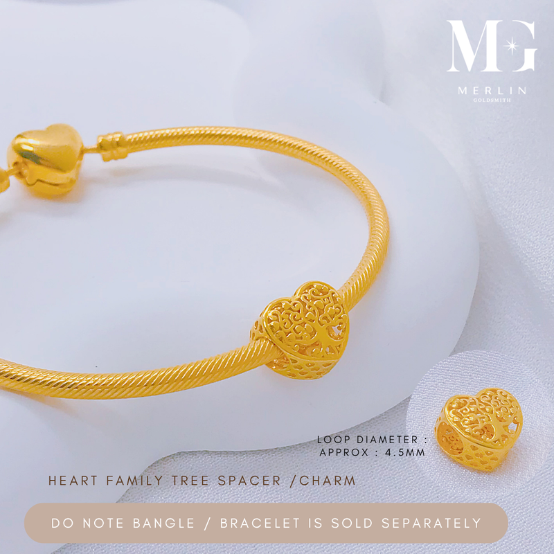 916 Gold Heart Family Tree Spacer / Charm