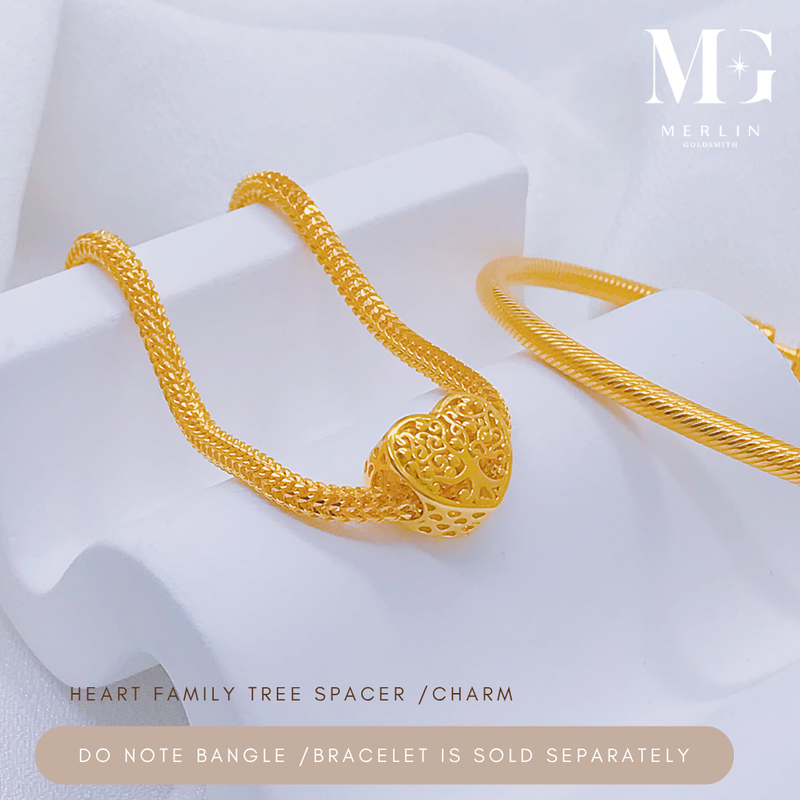 916 Gold Heart Family Tree Spacer / Charm