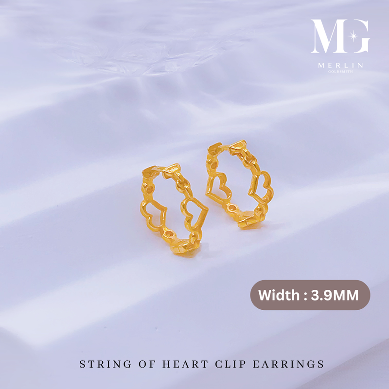 916 Gold String of Heart Clip Earrings