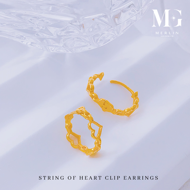 916 Gold String of Heart Clip Earrings