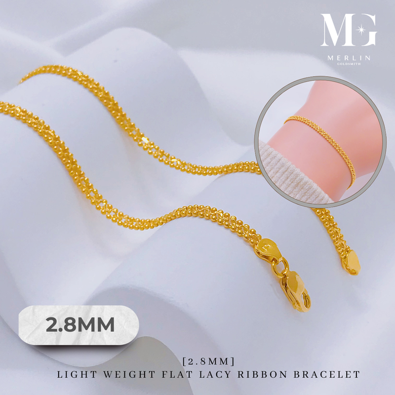 916 Gold (2.8mm) Light Weight Flat Lacy Ribbon Bracelet