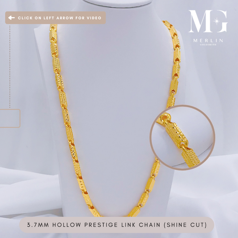 916 Gold 3.7mm Hollow Prestige Link Chain (Shine Cut)
