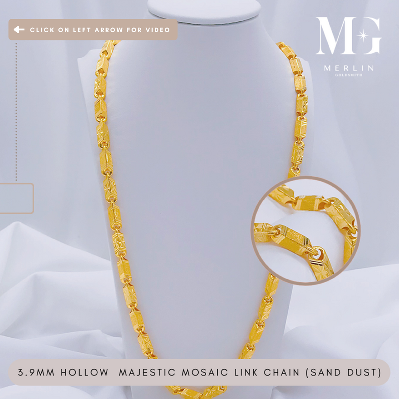 916 Gold 3.9mm Hollow Majestic Mosaic Link Chain (Sand Dust)