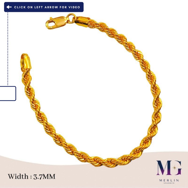 916 Gold (3.7mm) Hollow Rope Bracelet (HRB-4GM+/-)