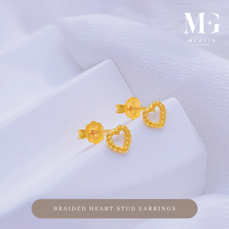 916 Gold Braided Heart Stud Earrings