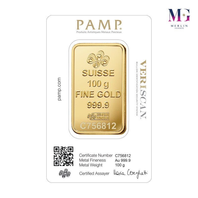 999.9 Pure Investment Gold 100 Gram PAMP Gold Bar