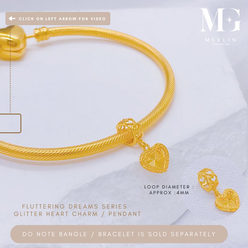 916 Gold Fluttering Dreams Series - Glitter Heart Charm / Pendant