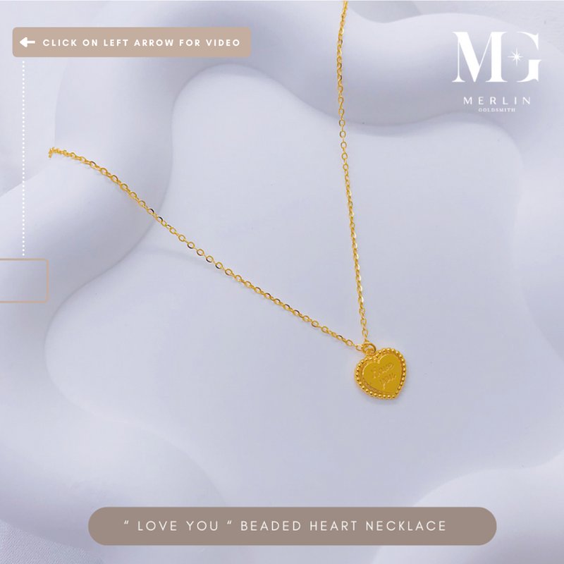 916 Gold "Love You" Beaded Heart Necklace