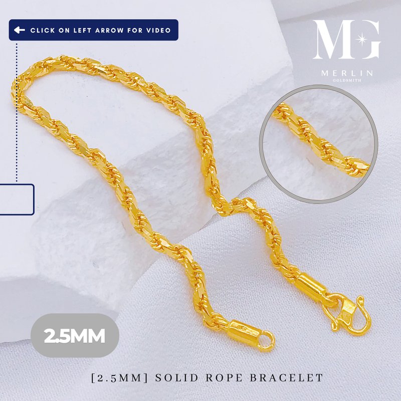 916 Gold (2.5mm) Solid Rope Bracelet [8GM+]