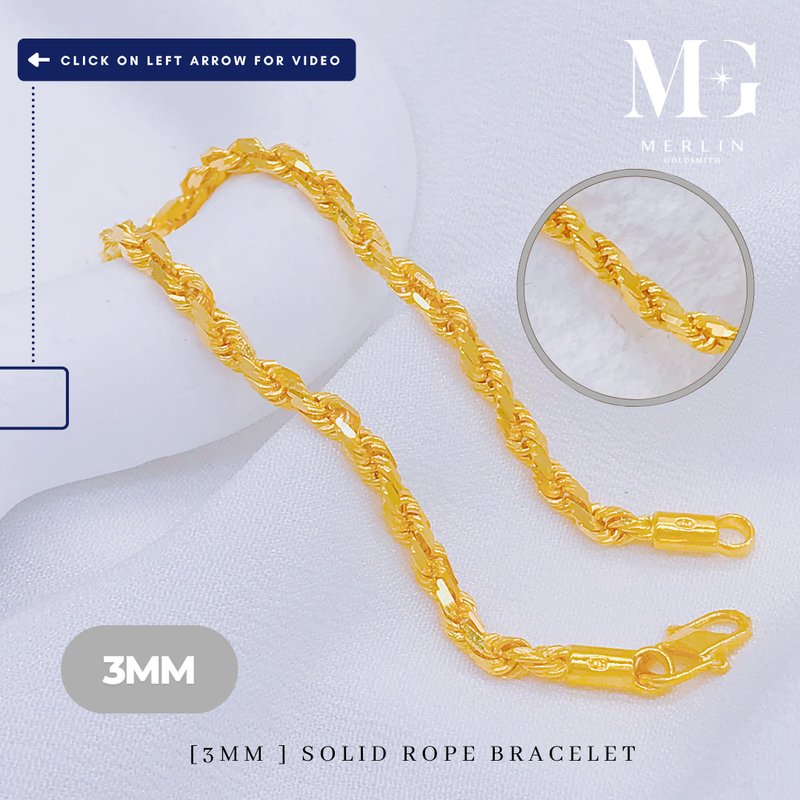 916 Gold (3mm) Solid Rope Bracelet [10GM+]