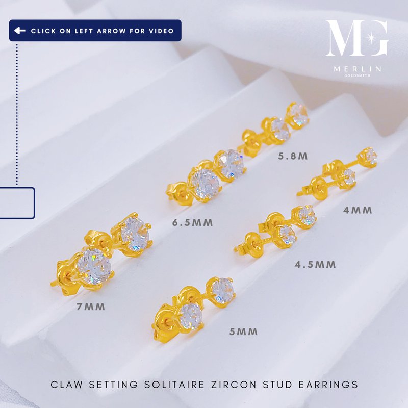 916 Gold Claw Setting Solitaire Zircon Stud Earrings