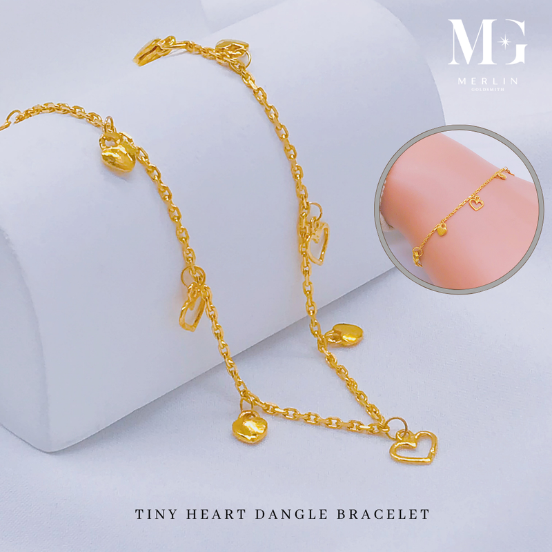 916 Gold Tiny Heart Dangle Bracelet