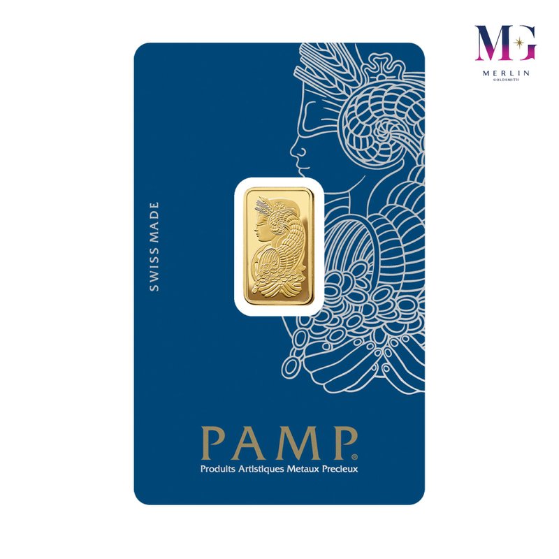 PAMP Gold Bar sealed in official CertiCard packaging featuring the iconic Lady Fortuna design and Swiss Made branding