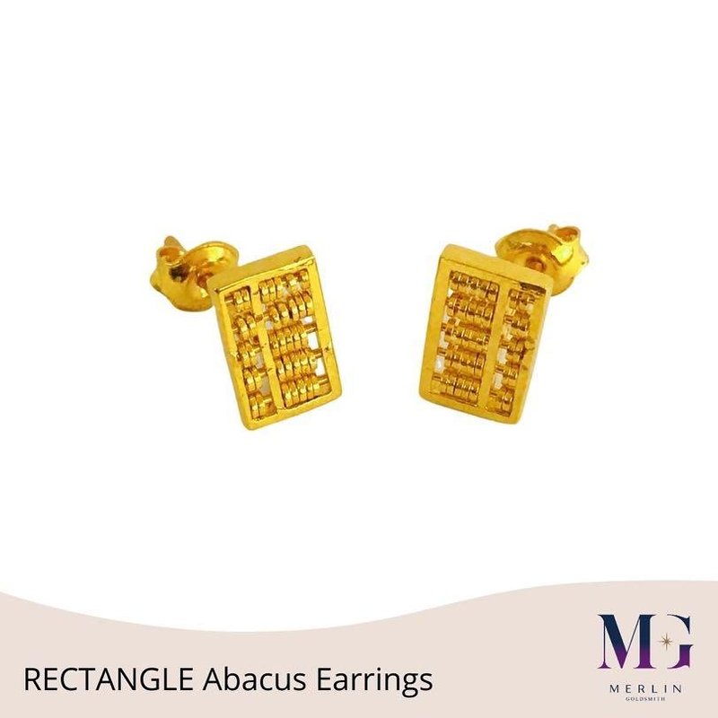 916 Gold Classic RECTANGLE Abacus Earrings / Push Stud
