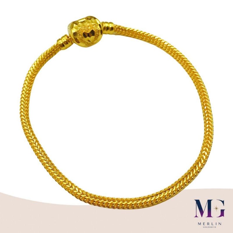 916 Gold Heart Clasp PDR Charms Bracelet (Thickness 3mm+/-)